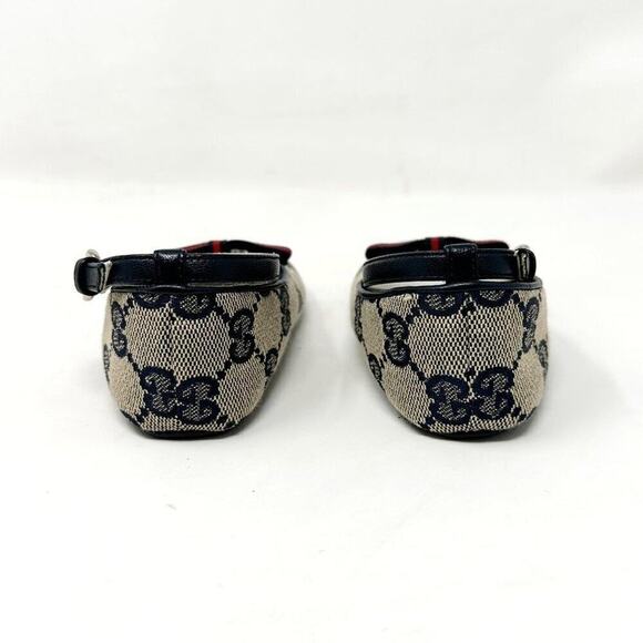 Gucci GG Supreme Blue Monogram Canvas Leather Trim Maryjane Baby Girl Shoes - Picture 5 of 9